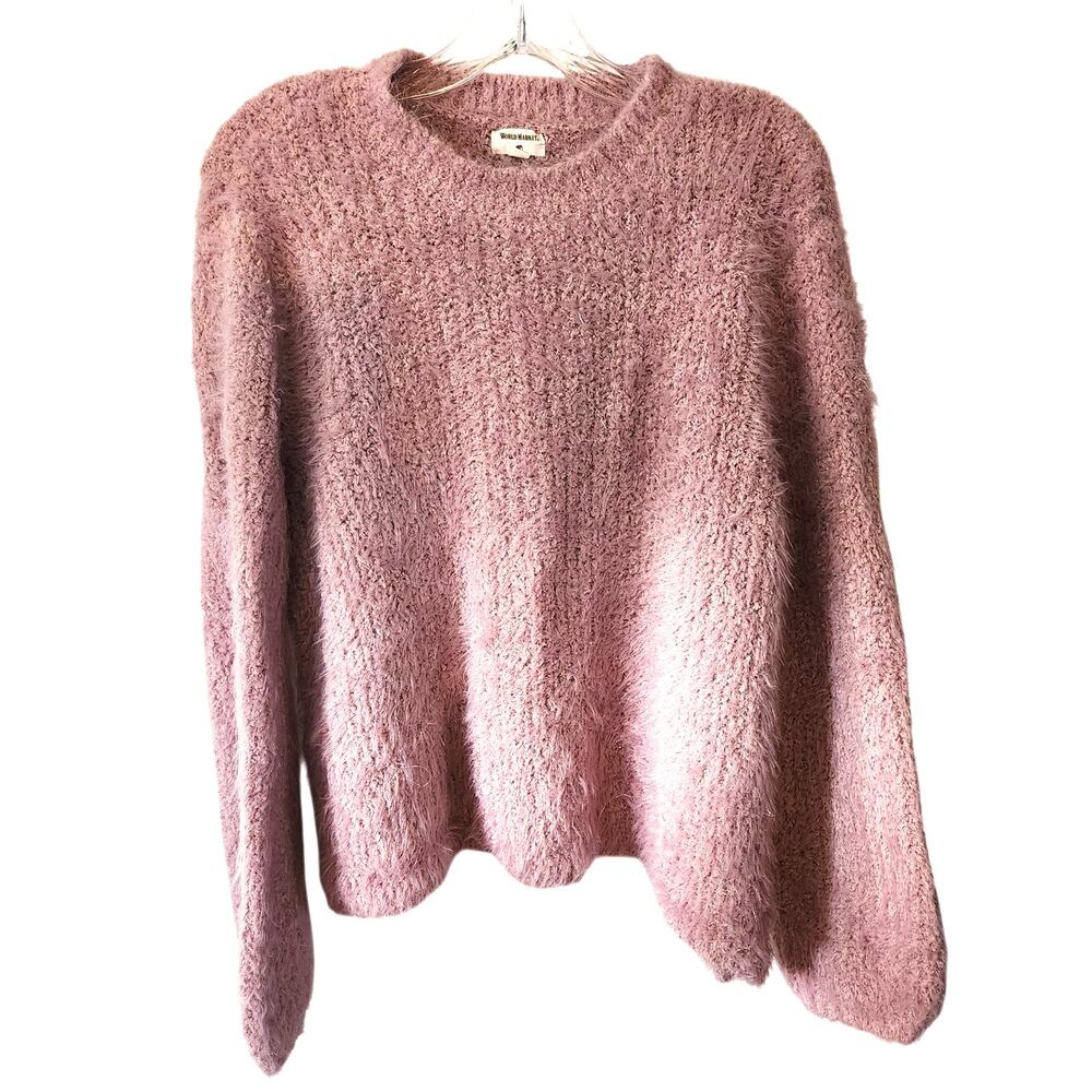 World Market Soft Cozy Eyelash Pink Silver Metallic Threads Sweater One Size